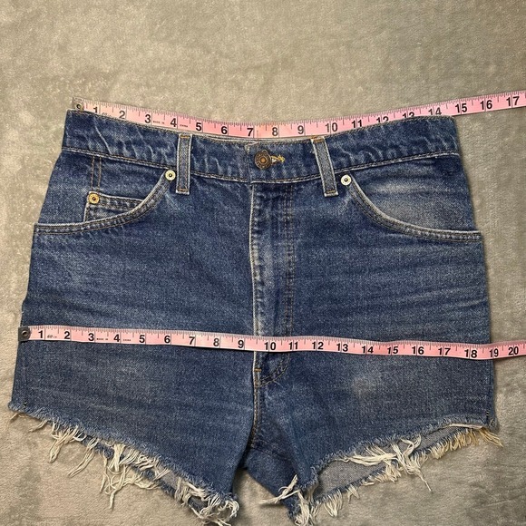 Levis 575 Jean Shorts Women Size 29x3 Orange Tab High Waist‎ Cut Off Dark Denim - Picture 7 of 13